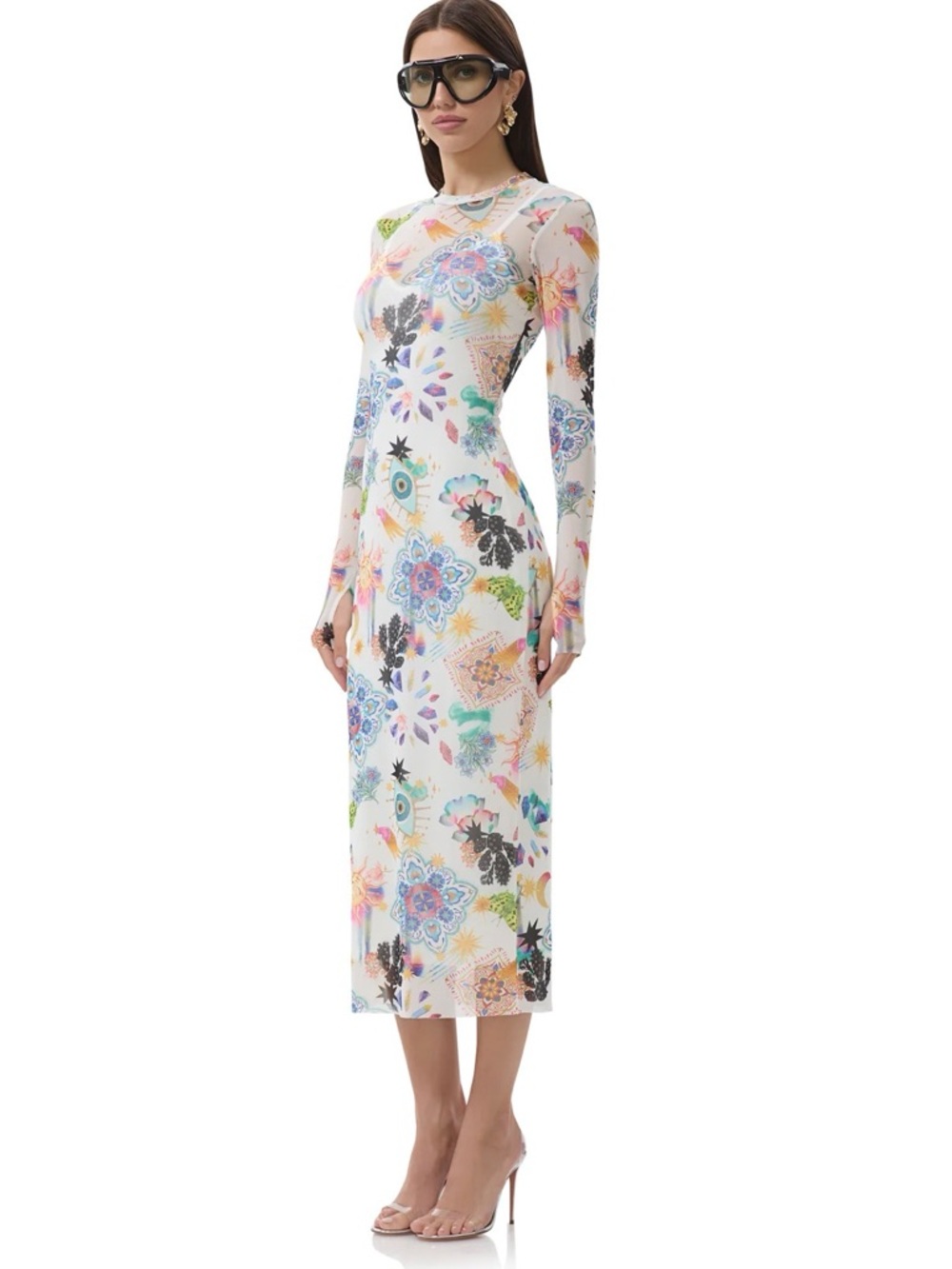 AFRM - Ashland Dress - White Floral Long-Sleeve Midi Dress